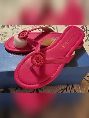 NEW! Jack Rogers Hot Pink Women's Leather Thong Sandals